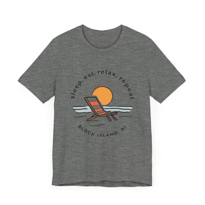 Gray Block Island Beach Vibes Unisex Tee showcasing relaxed beach style