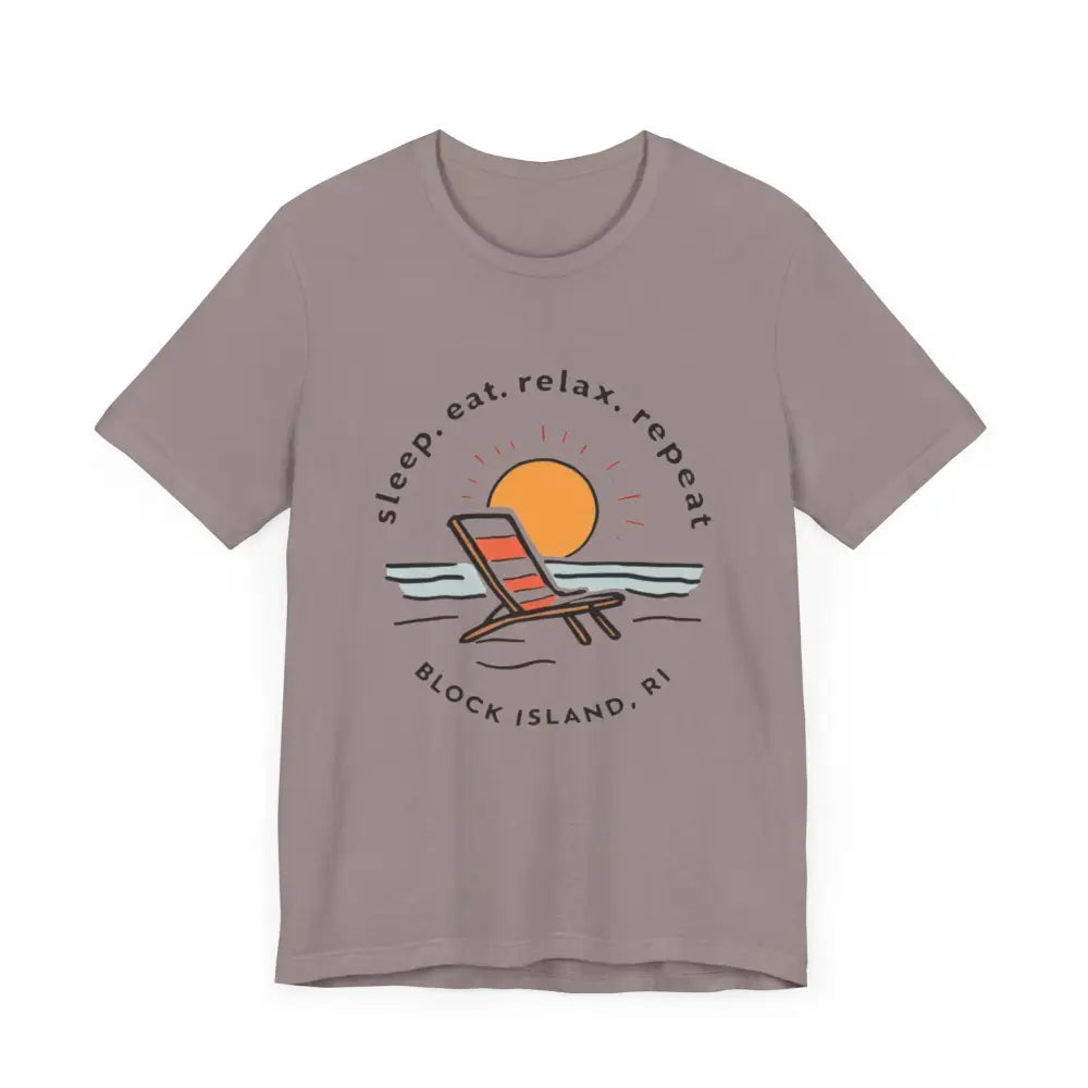 Gray Block Island Beach Vibes Unisex Tee featuring a vibrant beach graphic