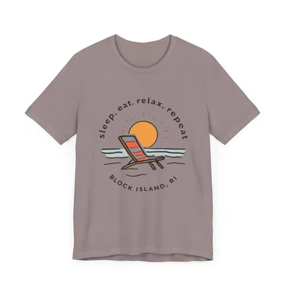 Gray Block Island Beach Vibes Unisex Tee featuring a vibrant beach graphic