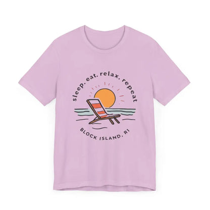 Lilac t-shirt featuring Block Island Beach Vibes Unisex Tee design for casual wear