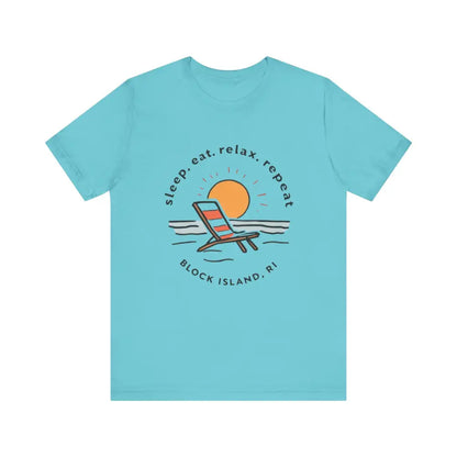 Aqua Block Island Beach Vibes Unisex Tee showcasing summer style and comfort