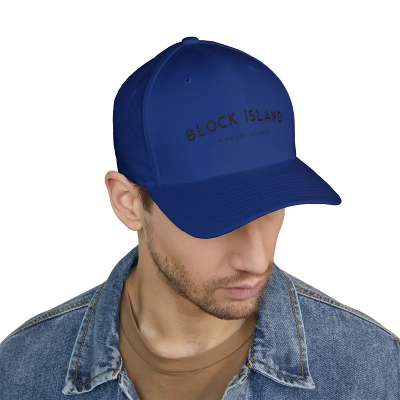 Blue Block Island Closed-Back Structured Cap with Embroidery for Stylish Comfort