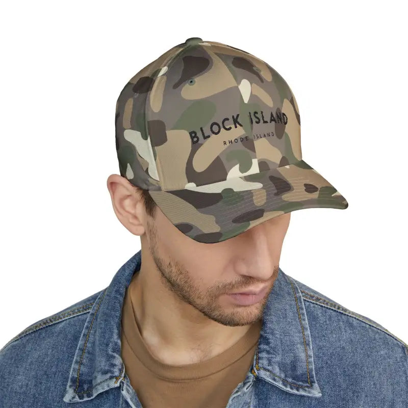 Camouflage baseball cap from Block Island features closed-back structure for stylish comfort
