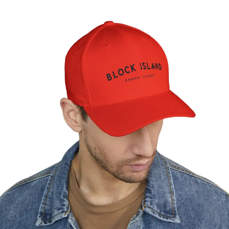 Red Block Island baseball cap from Block Island Closed-Back Structured Cap collection