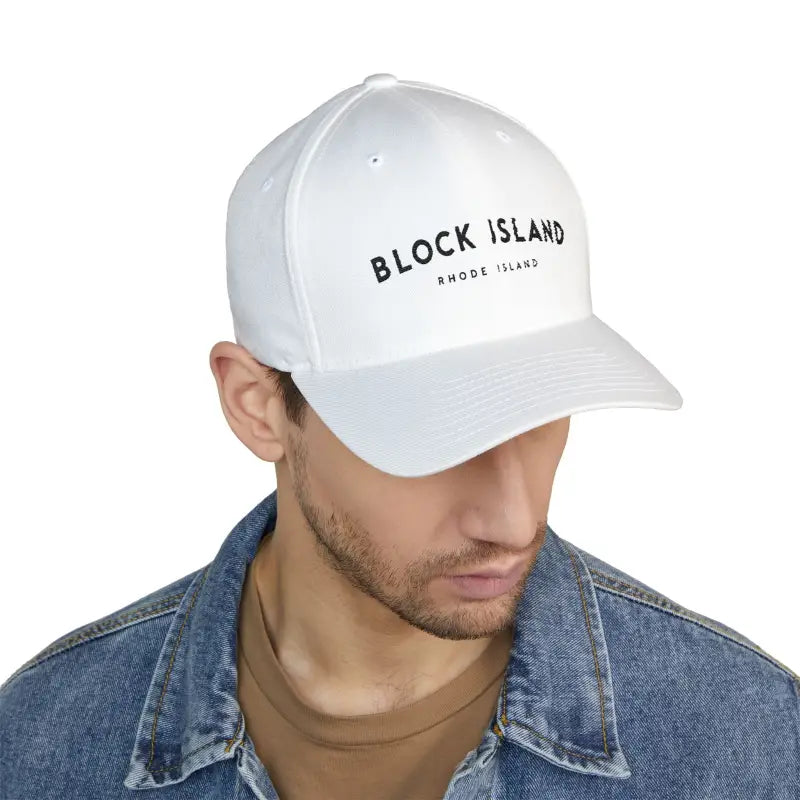 White Block Island Closed-Back Structured Cap provides stylish comfort with embroidery