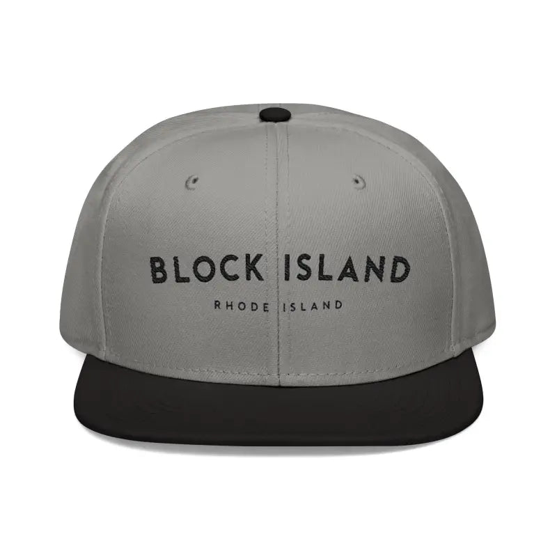 Gray and black Block Island Embroidered Snapback Cap for summer fun activities