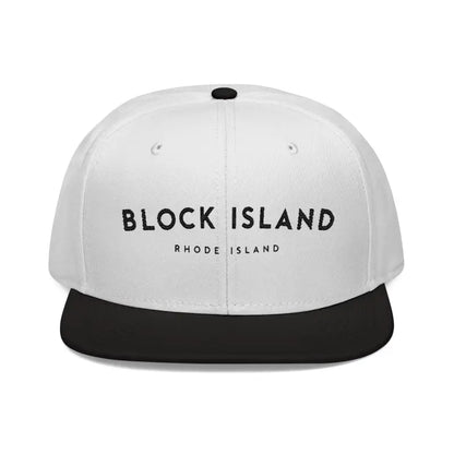 White and black Block Island Embroidered Snapback Cap for summer fun activities