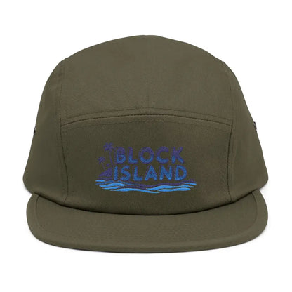 Olive green Block Island Five Panel Cap displayed on a neutral background