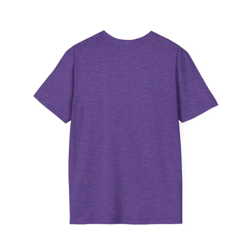 Purple short-sleeved Block Island Graphic Unisex Softstyle T Shirt on display