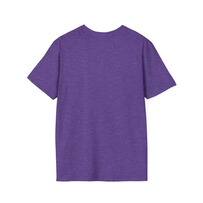 Purple short-sleeved Block Island Graphic Unisex Softstyle T Shirt on display
