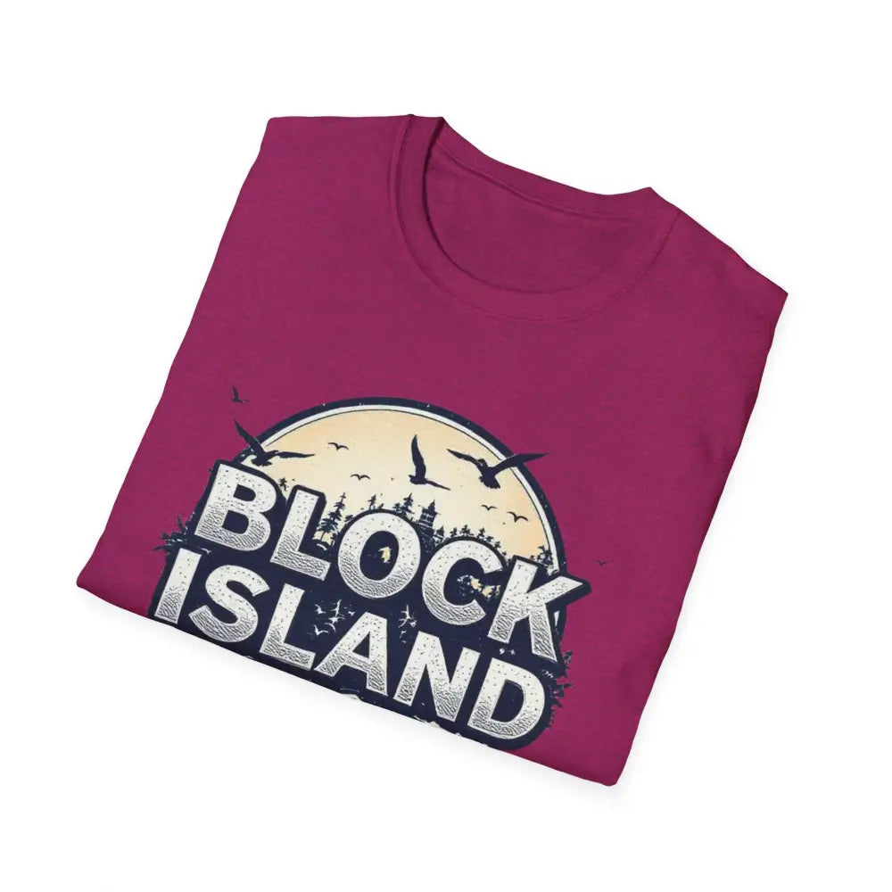 Folded maroon t-shirt from Block Island Graphic Unisex Softstyle T Shirt collection