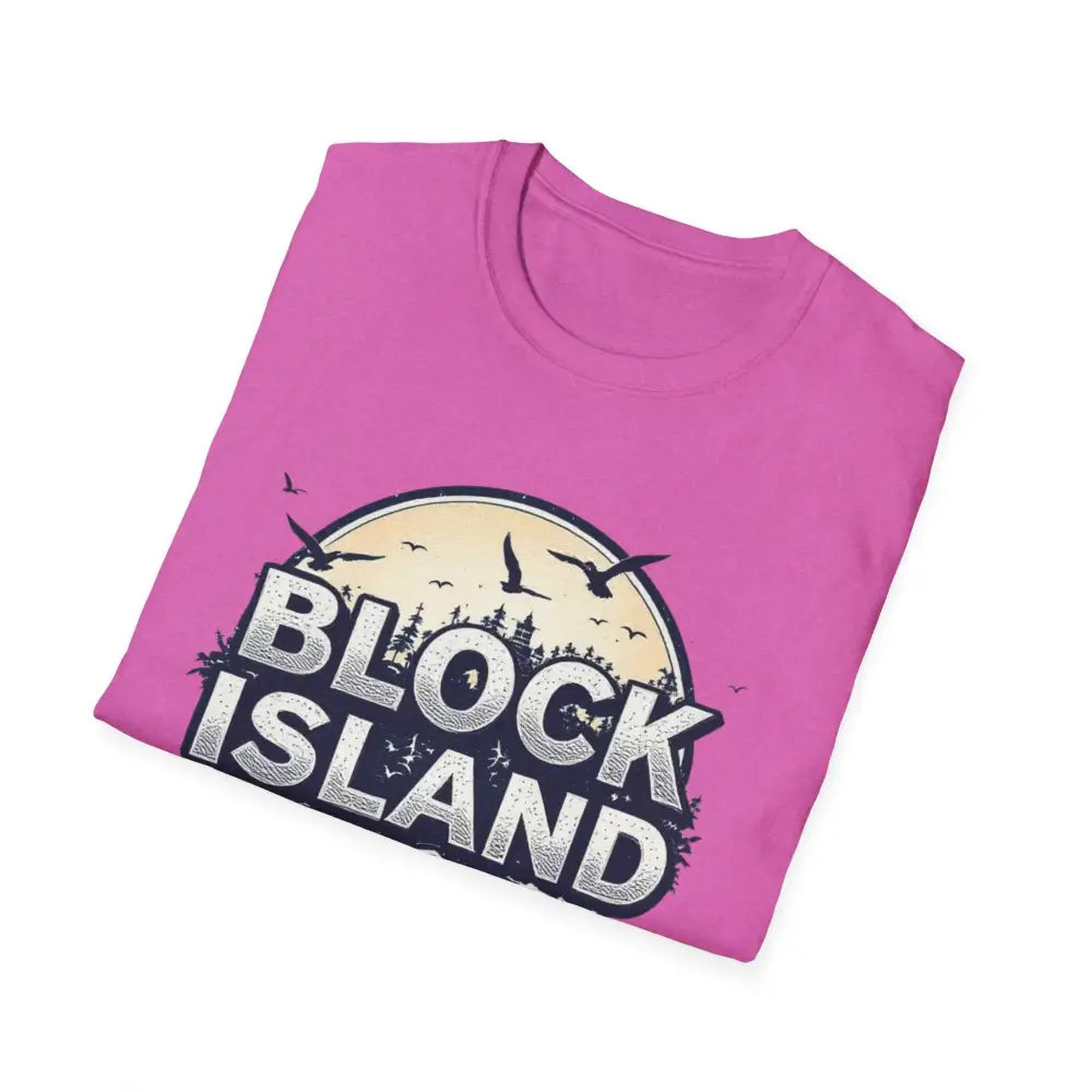 Pink Block Island Graphic Unisex Softstyle T Shirt for casual wear