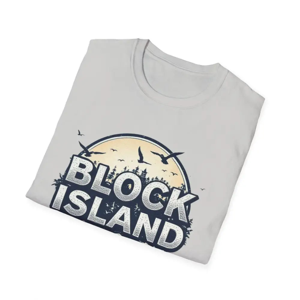 Folded Block Island Graphic Unisex Softstyle T Shirt showcasing coastal design