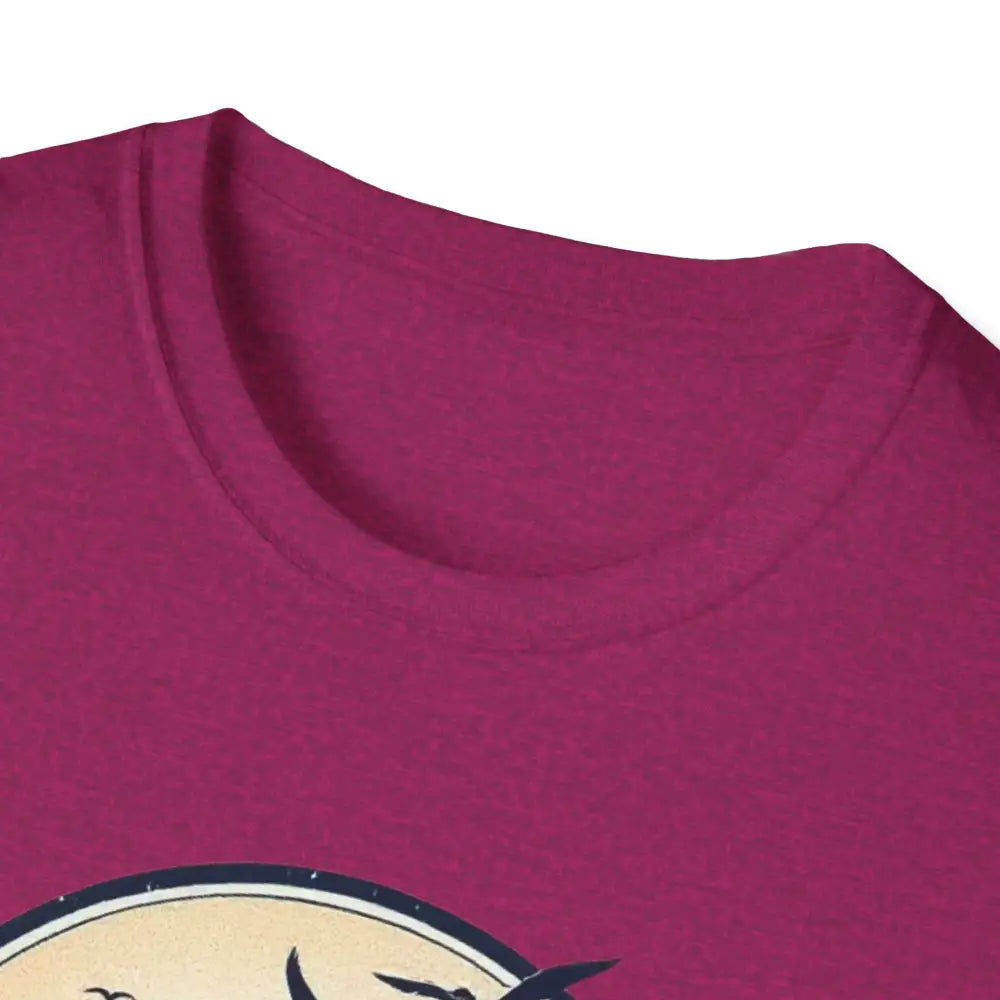 Maroon Block Island Graphic Unisex Softstyle T-Shirt displayed on a white background