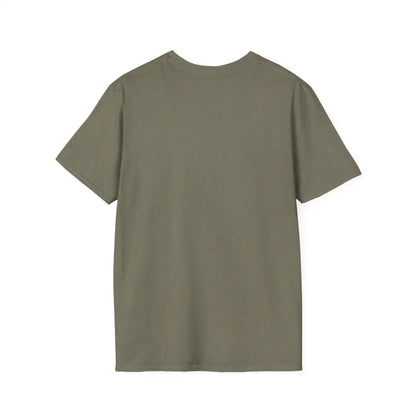 Olive green Block Island Graphic Unisex Softstyle T Shirt displayed for sale