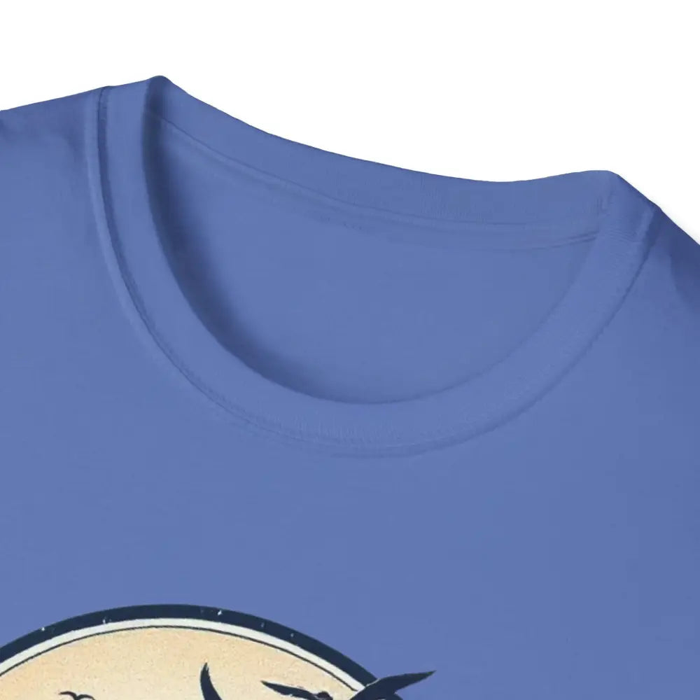 Blue t-shirt neckline of Block Island Graphic Unisex Softstyle T Shirt