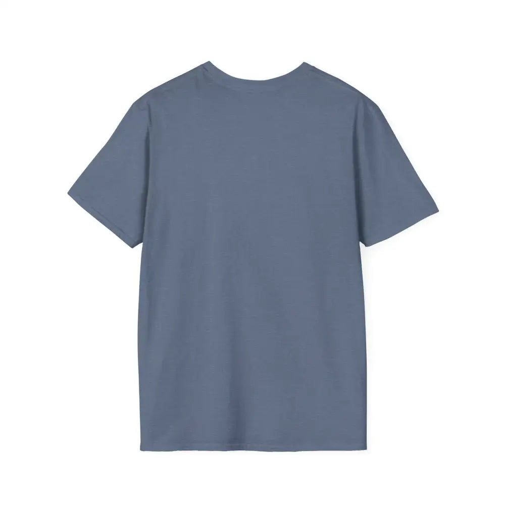 Blue short-sleeved Block Island Graphic Unisex Softstyle T Shirt on display