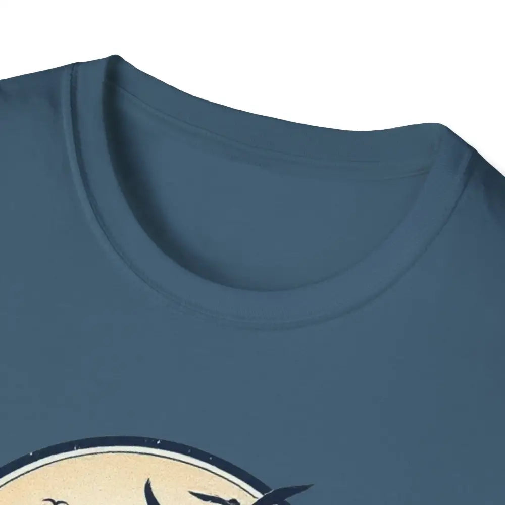 Blue neckline of Block Island Graphic Unisex Softstyle T Shirt for casual wear