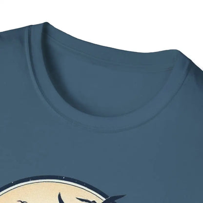 Blue neckline of Block Island Graphic Unisex Softstyle T Shirt for casual wear