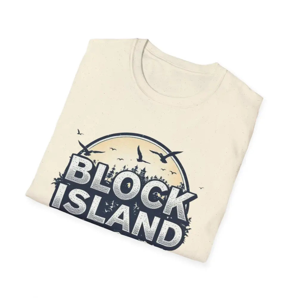Folded Block Island Graphic Unisex Softstyle T Shirt displayed elegantly