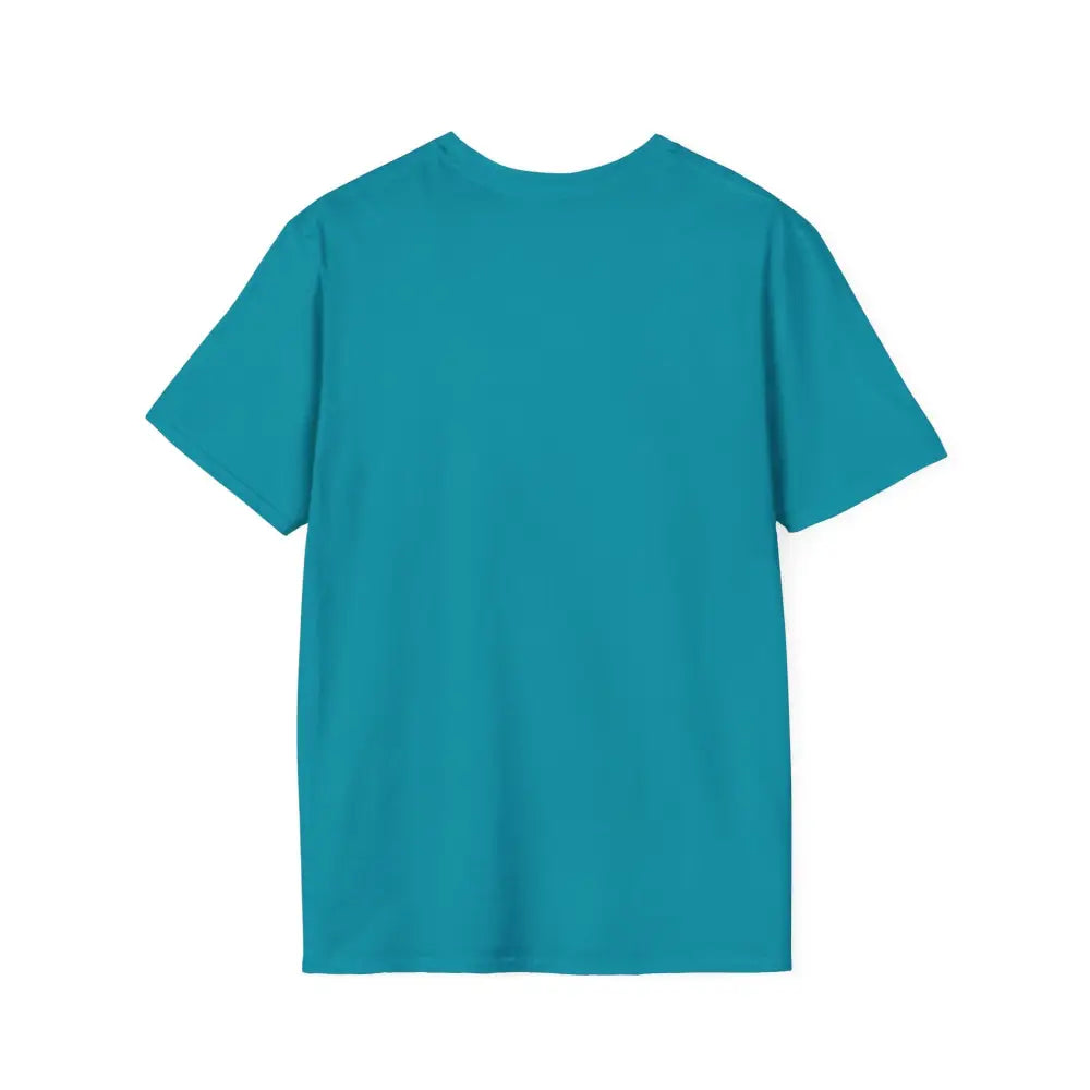 Teal short-sleeved Block Island Graphic Unisex Softstyle T Shirt displayed on a hanger