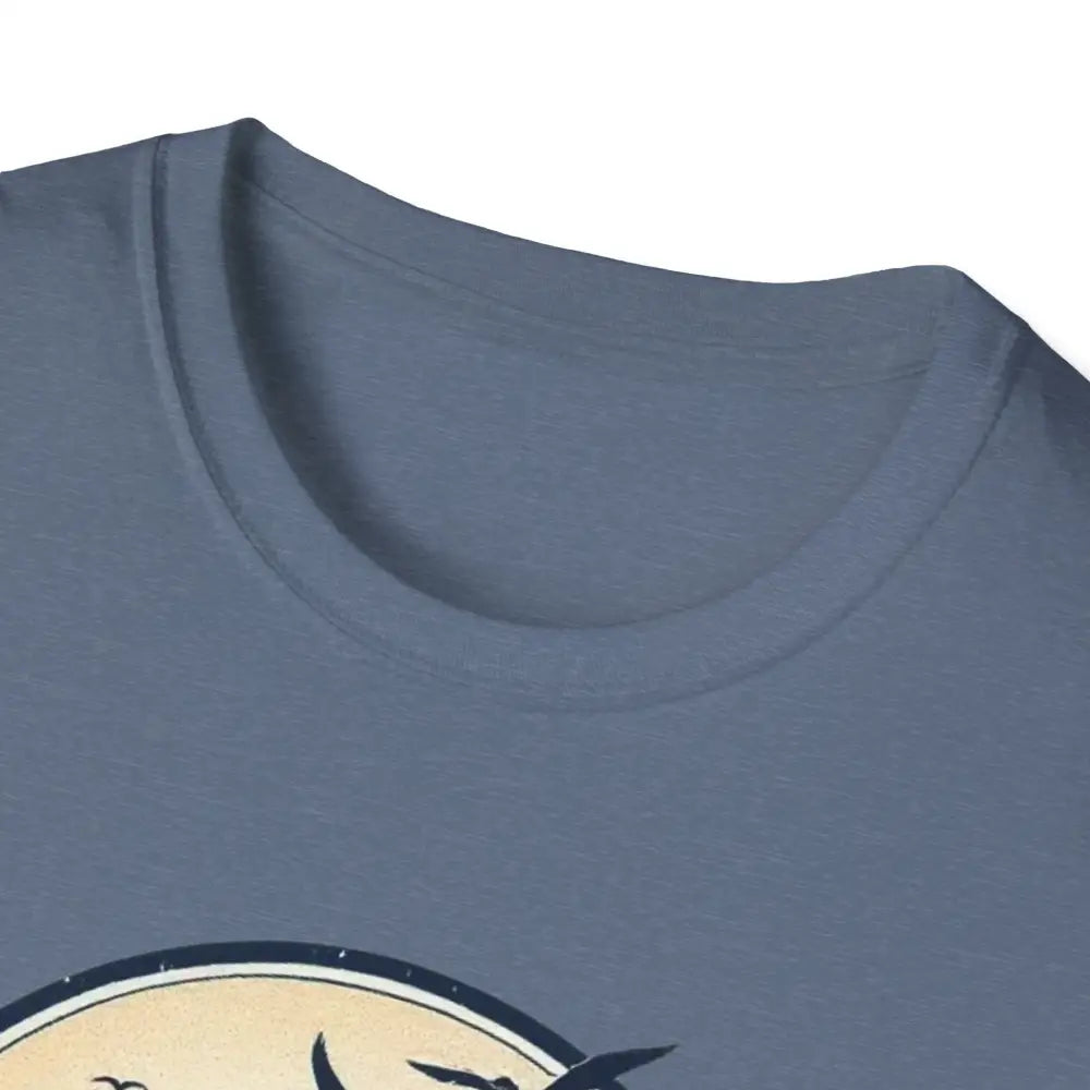 Blue t-shirt neckline of Block Island Graphic Unisex Softstyle T Shirt for casual wear