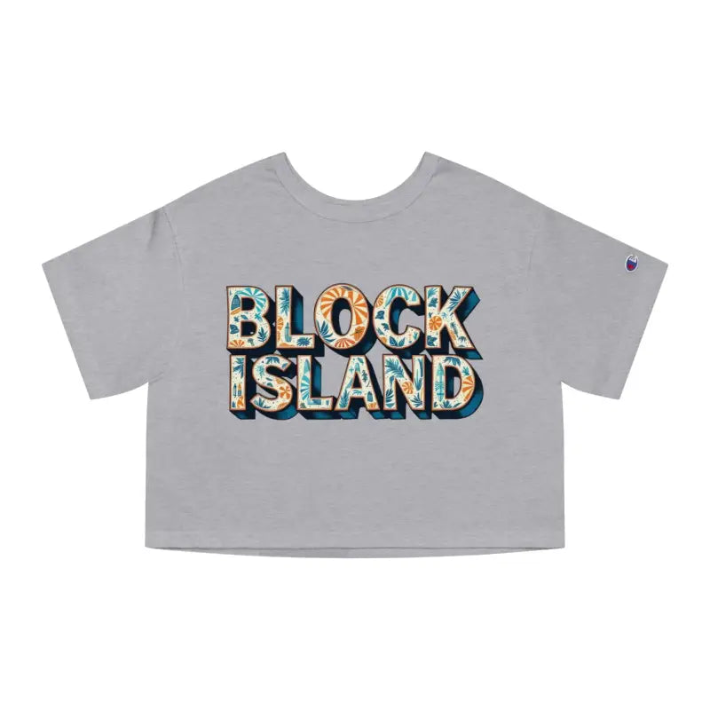 Gray Block Island Heritage Cropped T Shirt featuring stylish Block Island text design