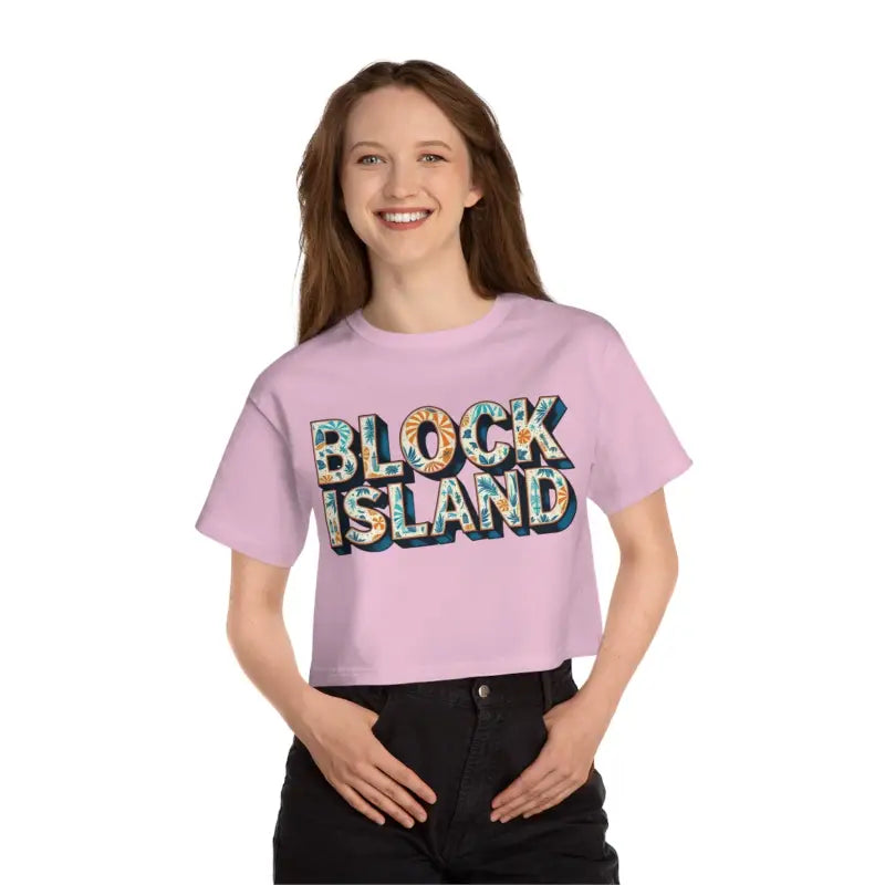Pink crop top from Block Island Heritage Cropped T Shirt collection for stylish summer wear