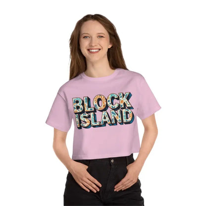 Pink crop top from Block Island Heritage Cropped T Shirt collection for stylish summer wear