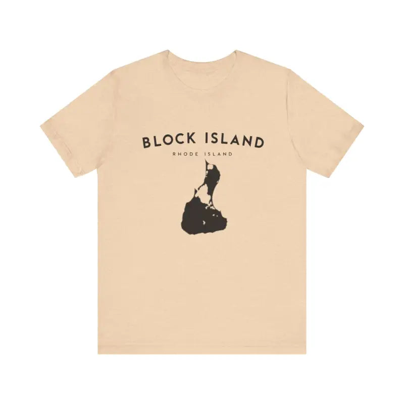 Beige Block Island Jersey Tee showcasing a graphic design for coastal island enthusiasts