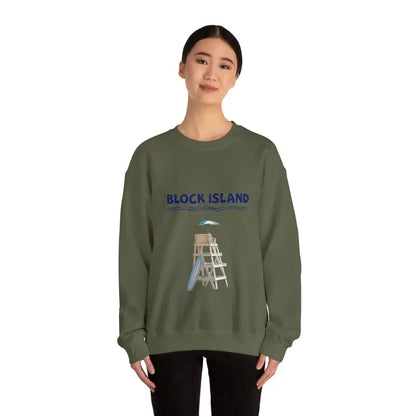 Olive green Block Island Lifeguard Crewneck Sweatshirt from the collection