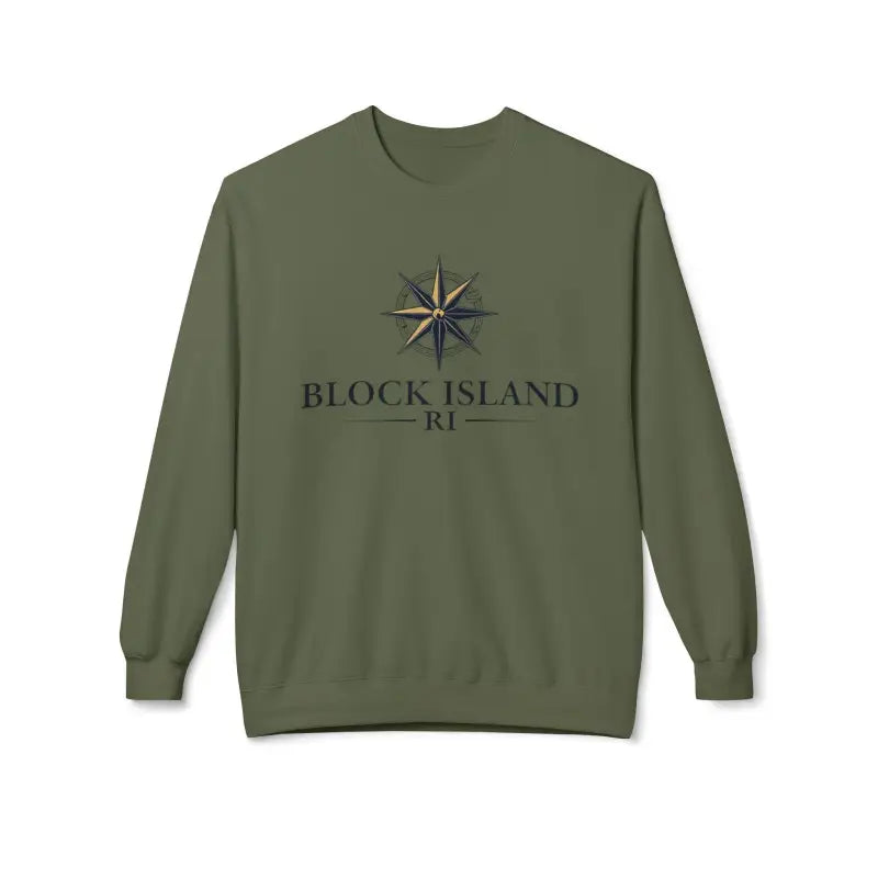 Olive green Block Island Nautical Compass Sweatshirt for casual style and comfort