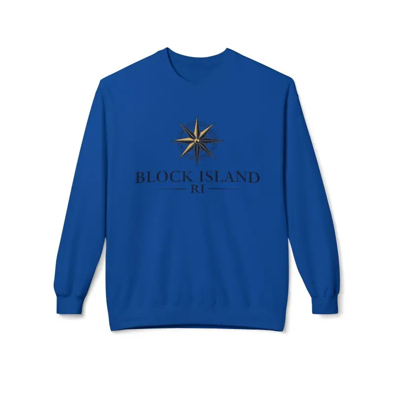 Blue crewneck sweatshirt featuring Block Island Nautical Compass design for casual wear