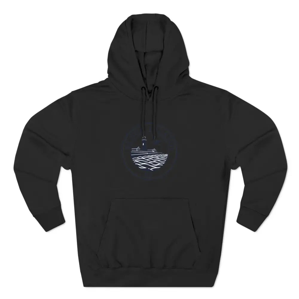Black Block Island North Light Unisex Fleece Hoodie with white graphic design