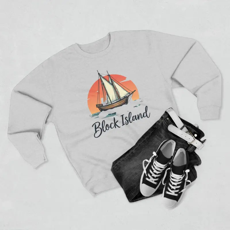 Crewneck sweatshirt featuring a sailboat design from Block Island Pirate Ship collection