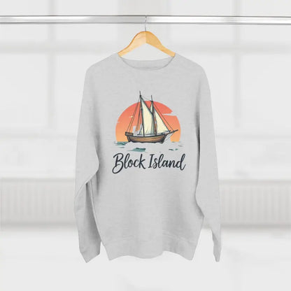 Gray sweatshirt featuring a sailboat graphic from Block Island Pirate Ship collection