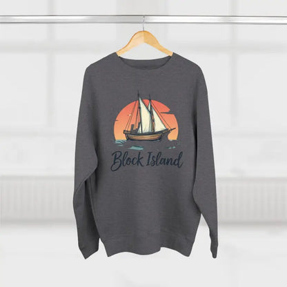 Gray sweatshirt featuring a sailboat graphic from the Block Island Pirate Ship collection