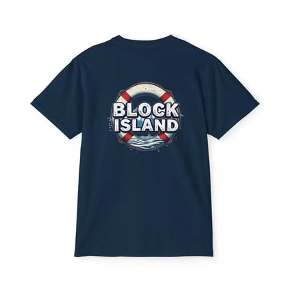 Navy blue Block Island Pocket T Shirt showcasing a casual summer vibe for effortless style