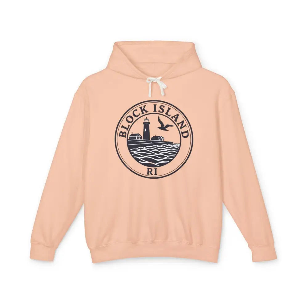 Peach-colored Block Island RI Lighthouse Hooded Sweatshirt for stylish comfort