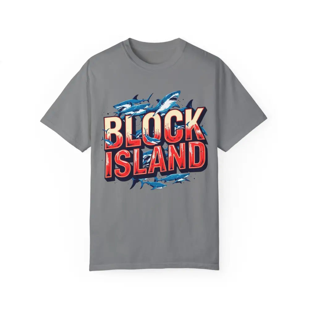 Gray Block Island Shark Unisex T-Shirt featuring a stylish shark graphic design