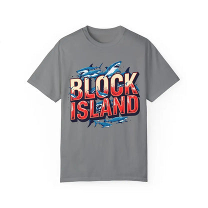 Gray Block Island Shark Unisex T-Shirt featuring a stylish shark graphic design