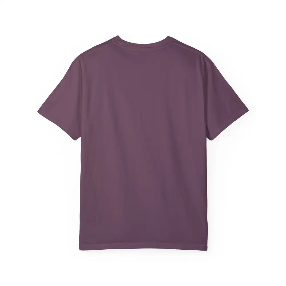 Plum-colored Block Island Shark Unisex T Shirt Garment Dyed Casual Tee displayed