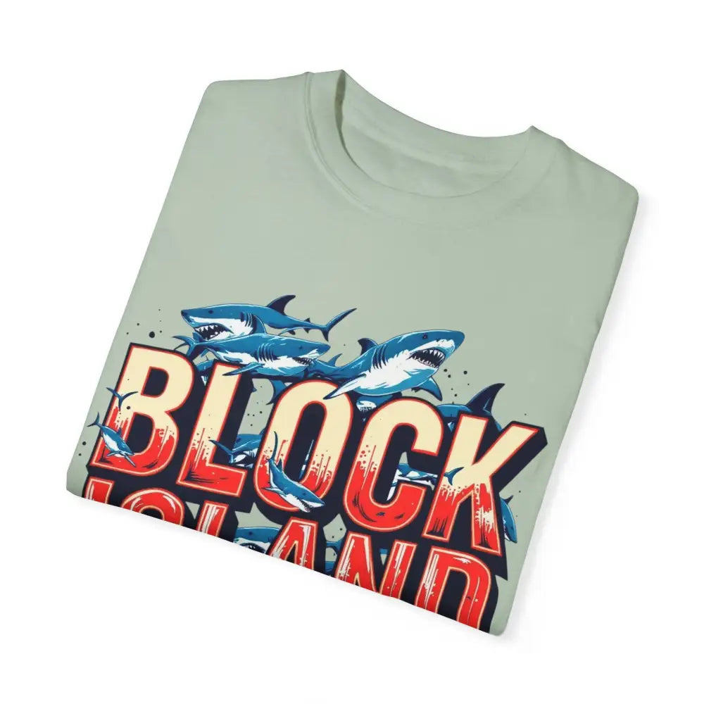 Folded Block Island Shark Unisex T Shirt featuring a vibrant shark graphic design