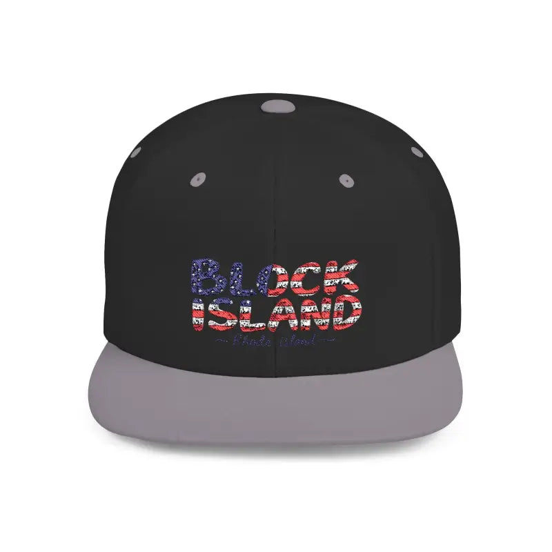 Black and gray Block Island Snapback Cap from the Block Island Cap Collection