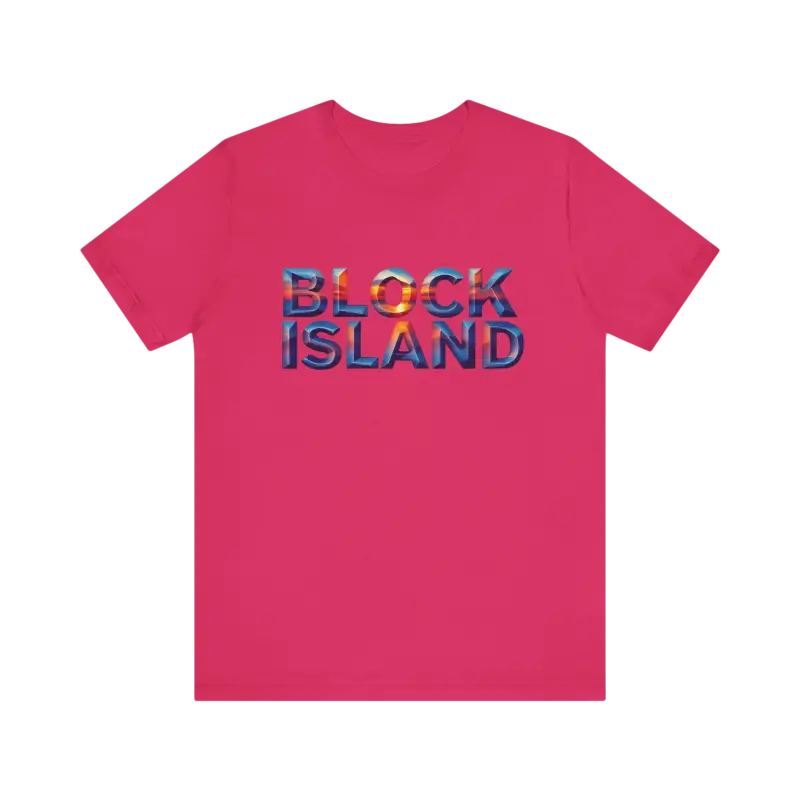 Pink Block Island Sunset Unisex Jersey Tee featuring Block Island text design