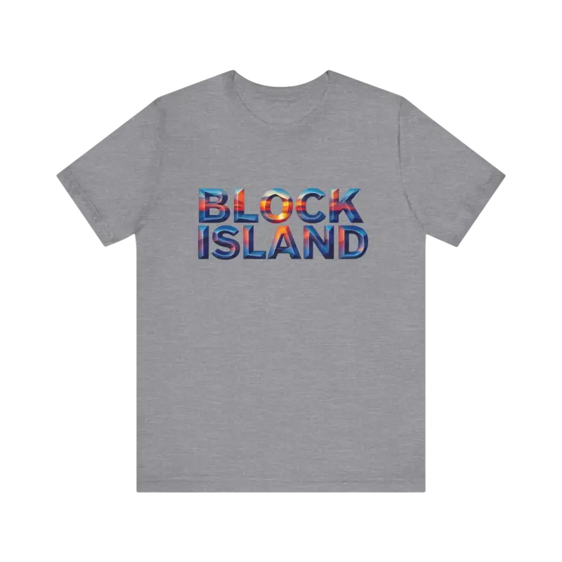 Gray Block Island Sunset Unisex Jersey Tee featuring Block Island text design