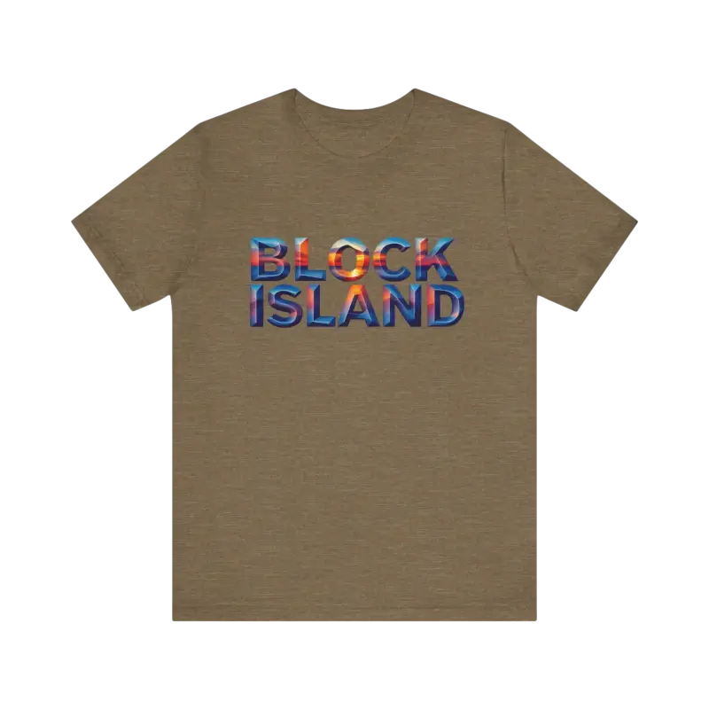 Olive-green Block Island Sunset Unisex Jersey Tee displayed on a neutral background