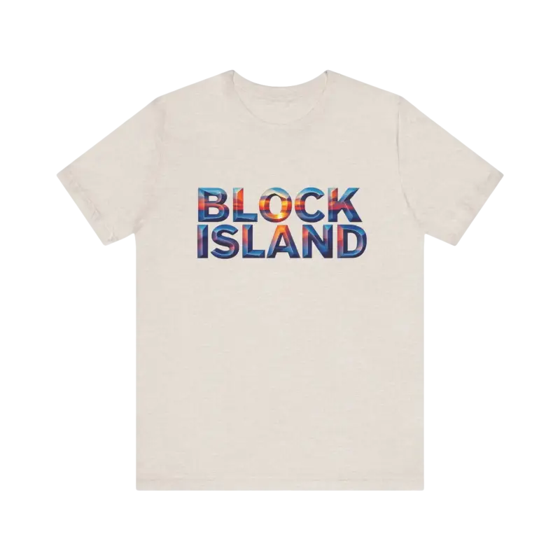 Beige Block Island Sunset Unisex Jersey Tee with stylish text design