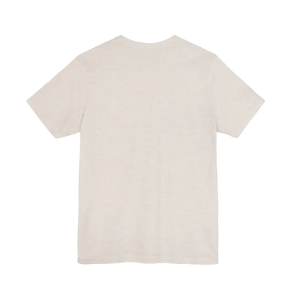 Beige short-sleeve t-shirt from the Block Island Sunset Unisex Jersey Tee collection