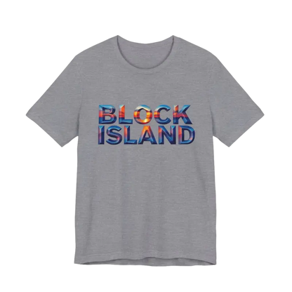 Gray Block Island Sunset Unisex Jersey Tee featuring ’Block Island’ text